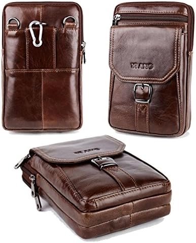 Vertical Genuine Leather Belt Bag, Vertical Premium Soft Cellphone Pouch Holder Carrying Case & Waist Bag for IPhone X,Samsung Android Smartphone