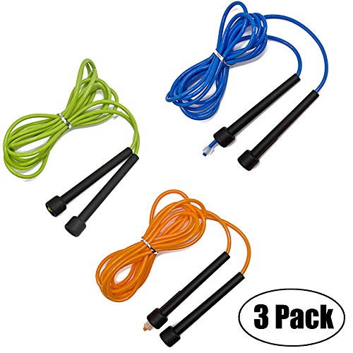 Homello Adjustable Soft Skipping Rope Kids, Children, Students Adults - Blue, Green,Orange - 2.6m - 3 Pack