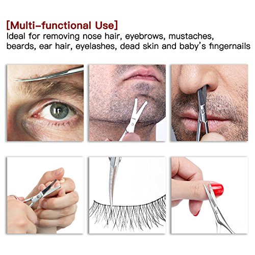 Nose Hair Scissors Set for women and men - Grooming Scissors for Personal Care Facial Hair Removal - Hair scissors for Brow, Ear, Moustache, Beard, Eyelashes - 2 Pcs - by NIPOO