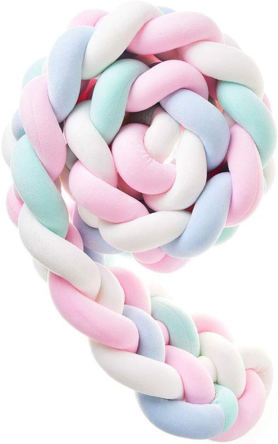 2M/3M Baby Braided Crib Bumper Knotted Plush Soft Handmade Nursery Crib Bedding Cushion Sets Decor Cradle Pillow Protective Sleep Bed Pads Newborn Gift,02,2M