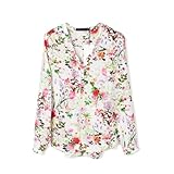 Ostart Womens V-neck Floral Print Roll up Loose Chiffon Shirt Blouse Tops (M)