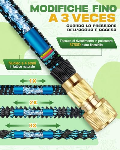 45 m Universal Extendable Hose with Gun 10 Functions and Brass Fittings, Reinforced Hose 4 Layers, for Gardening, Cleaning and Car