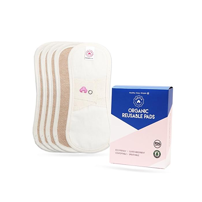 Rael Organic Reusable Cloth Pantyliners - Soft and Thin, Leak Free, Washing Machine Safe, Daily Pantyliner, Set of 5 (Tan)