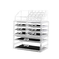 DreamGenius Makeup Organizer 3 Pieces Acrylic Cosmetic Storage Drawers and Jewelry Display Box Transparent-A