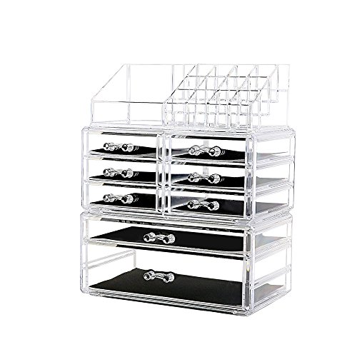 DreamGenius Makeup Organizer 3 Pieces Acrylic Cosmetic Storage Drawers and Jewelry Display Box Transparent