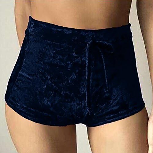 Women Shorts Daoroka Sexy Velvet Soft Stretchy Clubwear Casual High Waist Mini Drawstring New Fashion Hot Pants (L, Navy)