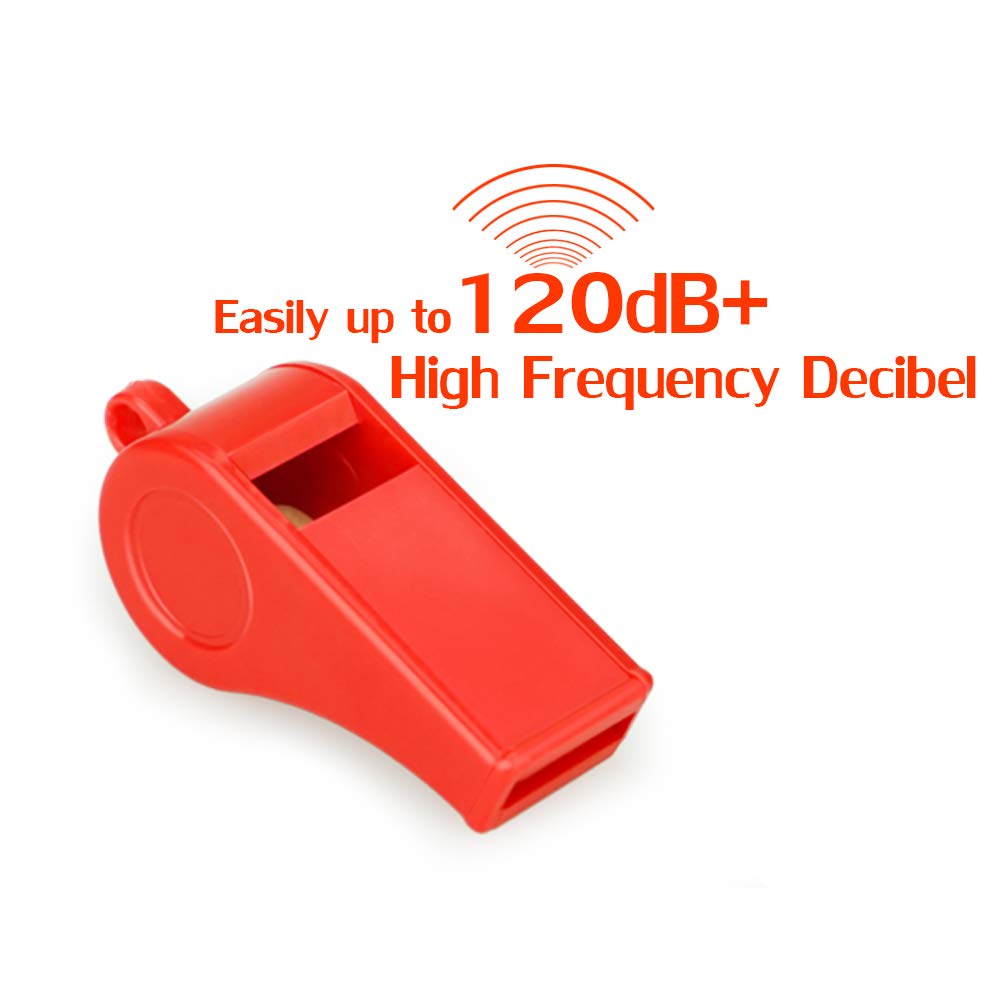 Red Emergency Whistles with Lanyard, Loud Crisp Sound Plastic Whistles Bulk Ideal for Outdoor Sport，Lifesaving，and Officials