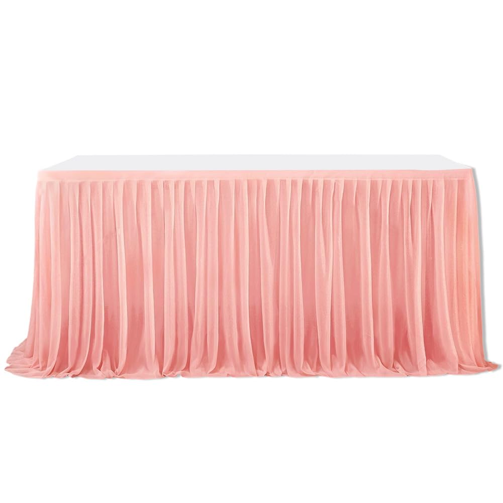 CREATCABIN 6FT Table Skirt Pink Table Skirts Tulle Rectangular Pleated Tables Desk Skirt Ruffle Tablecloth Polyester with Adhesive Tape for Princess Wedding Birthday Party Banquet Gift Decorations — image 1