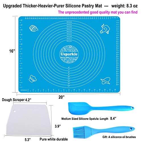 Silicone Baking Mat 20" x 16" for Pastry Rolling with Measurements, Liner Heat Resistance Table Placemat Pad Pastry Board, Thick Reusable Nonstick Silicone Pastry Mat for Pizza Cake Fondant Pie Crust