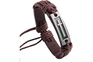 COLORFUL BLING Cross Leather Bracelet Cross Style Multi Layer Design Stainless Steel Fashion Men's Leather Bracelet Classic Gift For Men 2 Different Color Choose for Men Women