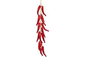 Janinka Christmas Artificial Hanging Pepper String Chili Pepper Decor Simulation Lifelike Fake Chili Ornament Hanging String Photography Props for Home Kitchen Farm Party Wall Decoration