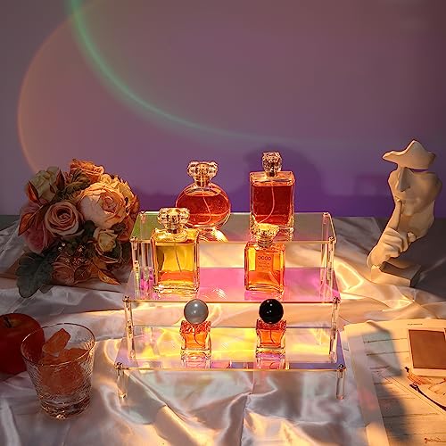 Acrylic Risers Display Stands，2 Packs 3 Tier Clear Display Shelf for Cupcake Stand Party Shot Glasses Perfume Organizer Anime Figures Collectibles Jewelry Decoration and Cosmetic Products Tabletop