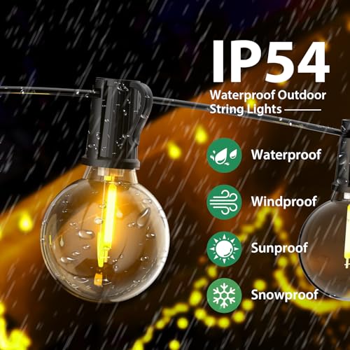 FIFlying Outdoor Fairy Lights, 48.15M/158FT G40 Waterproof Garden Lights with 70+2 LEDs, 2700K Warm White Outdoor Light Chains, Suitable for Patios, Parties, Festivals, Weddings, Gardens