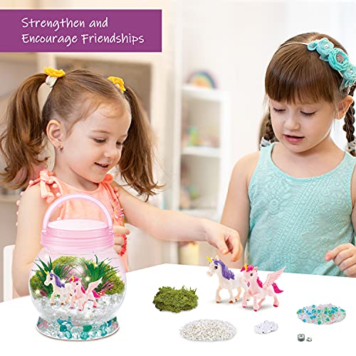 Unicorn Terrarium Kit + 2 Unicorn Toys for Girls, Grow a Fairy Garden Kit for Kids w/LED
