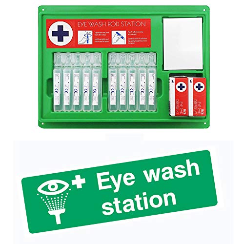 Eye Wash Saline Pods Station + Adhesive Sign Fitness madness