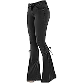 Women's Plus Size Bell Bottom Jeans Stretchy High Waisted Lace Up Flare Denim Pants Juniors Skinny Trouser