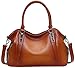 Iswee Women's Genuine Leather Handbag Urban Style Tote Top Handle Shoulder Bag Vintage Satchel Purse (Sorrel-06)
