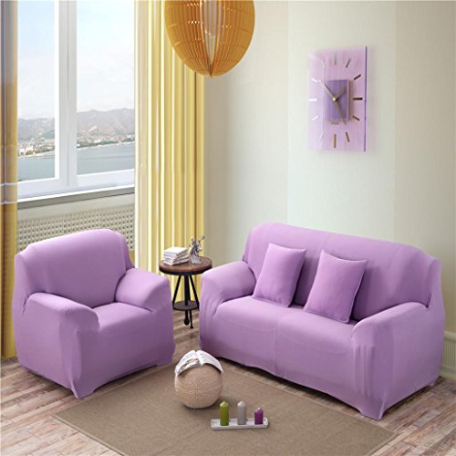 Vibola Polyester Strenched Love Seat Sofa Slipcovers Without Pillow (Suitable for sofa size: 195-230cm, Light Purple) - Thumbnail 2