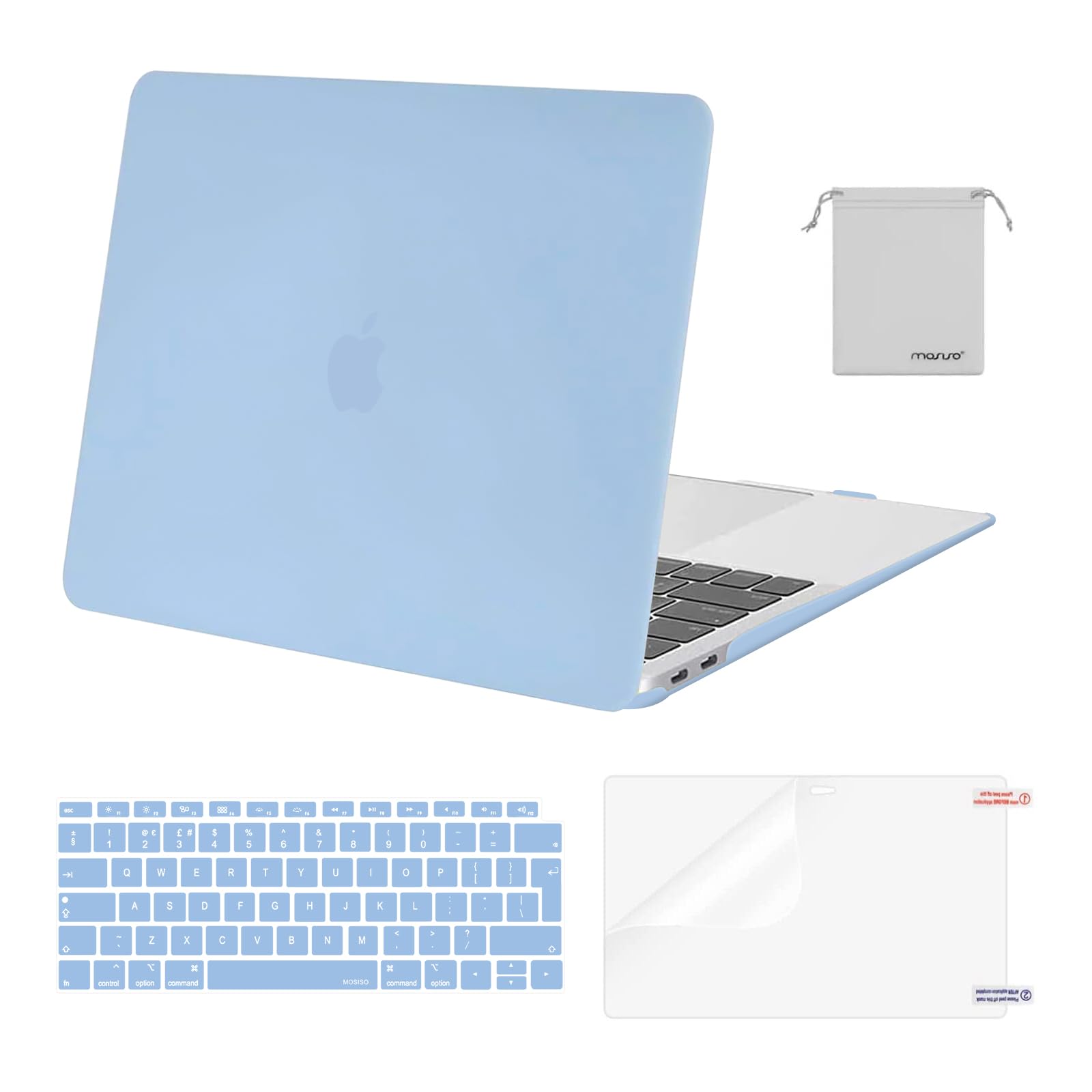 MOSISO Compatible with MacBook Air 13 inch Case M1 2021 2020 2019 2018, Hard Shell for MacBook Air M1 Case 13.3 inch A2337 A2179 A1932 & Keyboard Cover & Screen Film & Storage Bag, Airy Blue — image 1