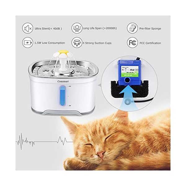 Comsmart Cat Water Fountain, Stainless Steel Intelligent Pet Fountain