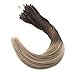 Ugeat 14Inch Remy Real Human Hair Brazilian Micro Loop Hair Extensions Dark Brown Ombre Medium Brown Mix Bleach Blonde Full Head Micro Loop Hair Extensions