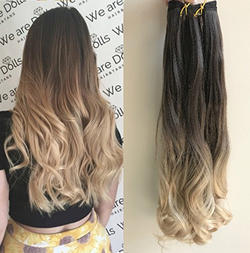 DevaLook 25" Inches Half Head One Piece Long Wavy Clip in Hair Extensions Ombre 2 Tones DL (25" - Dark brown/sandy blonde)