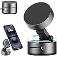 2025 Upgrated Vacuum Suction Magnetic Phone Holder, Retractable Strong Suction Cup Magnetic Hands-Free Car Cellphone Mount Foldable Car Phone Stand for Car/Mirror/Gym(Not Charge Phone)