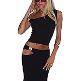 REASERAL Womens Sexy Skirt Outfits Sleeveless Crop Slim Top Hollow Out Maxi Skirt Summer Casual Going Out Sets