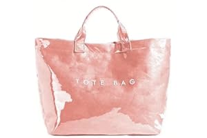 hibear Tote Bag for Women,Large Work Tote Bag Clear Plastic Handbag PVC Letter Printed Bag Kraft Paper Hobo Bag with Handle