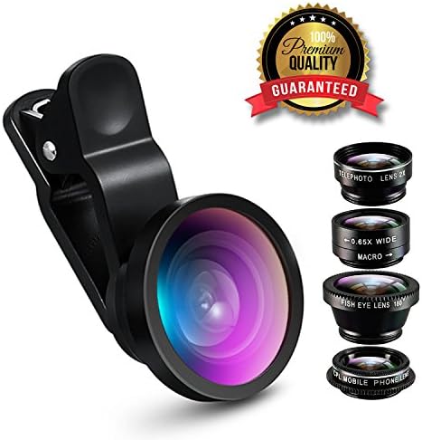 HELOBOBA 5 in 1 Cell Phone Camera Lens Kit HD Pro Best Quality (Macro,Wide Angle Lens 0.67X,Fish Eye Lens,CPL Phone Lens and Telephoto Lens) for iPhone7/7Plus/8/X/Samsung and Other Smart Phone