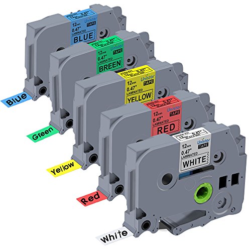 Unistar 5-Pack Standard Laminated Label Tape Compatible with Brother P touch TZe TZ Cartridge TZe-231 TZe-431 TZe-531 TZe-631 TZe-731, 0.47 Inch (12mm) x 8m (26.2ft)
