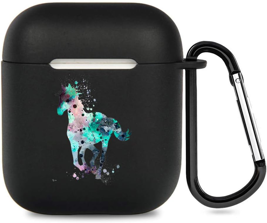 Airpods Case Personalized Black TPU Soft Rubber Accessories Full Protective Shockproof Case for AirPods 2 & 1 (Horse)