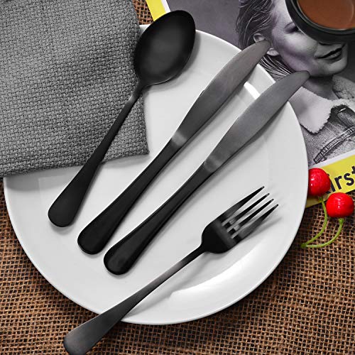 Matte Black Silverware Set 40 Piece, Stainless Steel Black Flatware Set Service for 8, Black Utensils Cutlery Set Including Knife Spoon Forks, Gift Packaging for Weddings, Housewarming