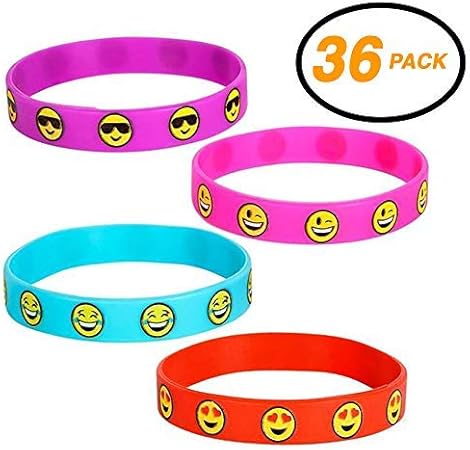 Amazon Srenta 7 75インチ かわいい絵文字 スマイリーフェイス ゴム製 絵文字リストバンド ブレスレット 誕生日パーティーの記念品 36個 ブレスレット おもちゃ