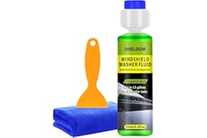 SHIELDOM Windshield Washer Fluid Windshield Wiper Fluid 1:200 Concentrate Windshield Cleaner Easily Remove Bug, Tar, Dirt & Grime Streak-Free Crystal-Clear Vision, with Spatula & Towel - 8.5oz/250ml