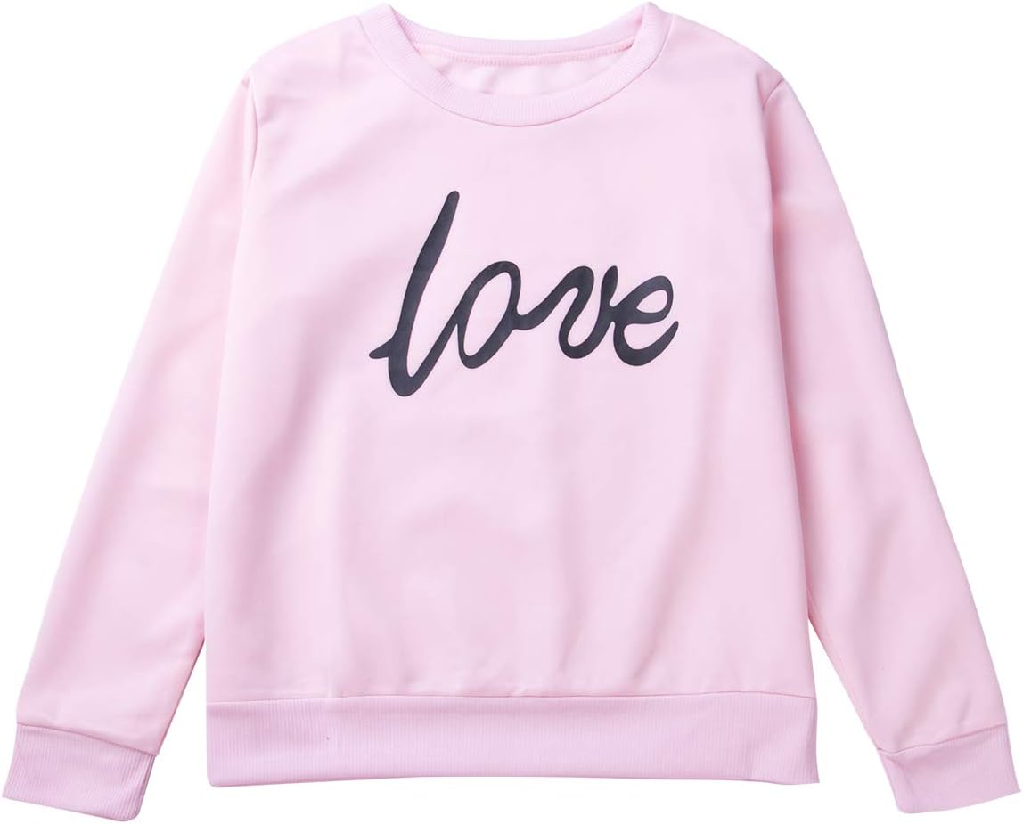 Family Clothing Mother Kids Pink Love Printed Sweatshirts Tops Long Sleeves Spring Autumn Pullover