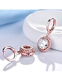 GULICX Aretes colgantes argolla de oro rosa circón galvanizado estilo retro para mujer