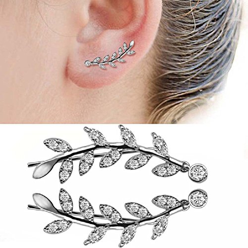 New Cubic Zirconia Olive Leaf Cuff Wraps for Women Climbers Crystal Hypoallergenic for Sensitive Ears