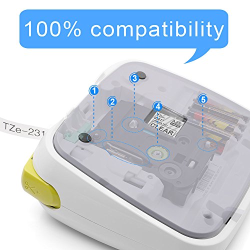 TZ TZe 131 231 4 Pack Black on Clear/White 12mm(0.47") x 8m Standard Laminated TZ131 TZ231 Tape Compatible with Brother P-Touch Label Maker Model PT-H100 PT-H110 PT-D200 PT-D210 PT-1290 PT-1880