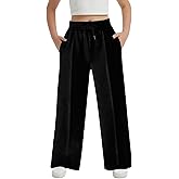 EXARUS Girls Sweatpants Front Seam Drawstring High Waist Wide Leg Sweat Pants Baggy Causal Kids High Waisted 6-14Y