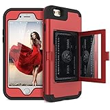 iPhone 6 Plus / 6s Plus Wallet Case - WeLoveCase Defender Wallet Case with Hidden Back Mirror and Card Holder Heavy Duty Protection Shockproof Armor Protective Case for iPhone 6S Plus - Red