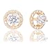 18k Gold Plated Illusion Solitaire Cubic Zirconia Halo Stud Earrings (2.25 carats)