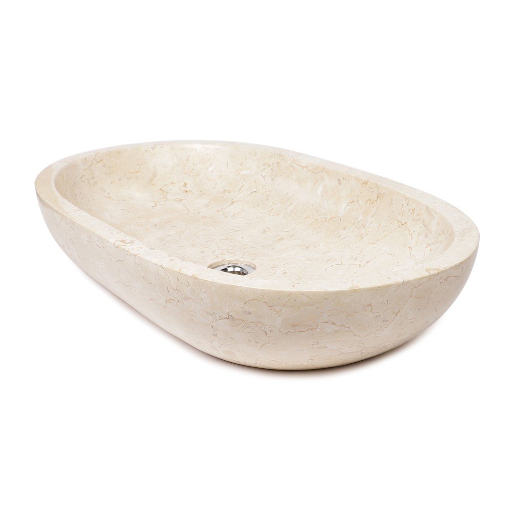 Wohnfreuden Marmor Waschbecken MARA 70 Cm Oval Poliert Creme Naturstein
