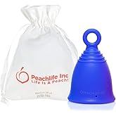 Peachlife Silicone Ring Menstrual Cup with Loop Pull Stem Handle - Reusable for 10 Years - Medium Size, Extra Firm Peachcup