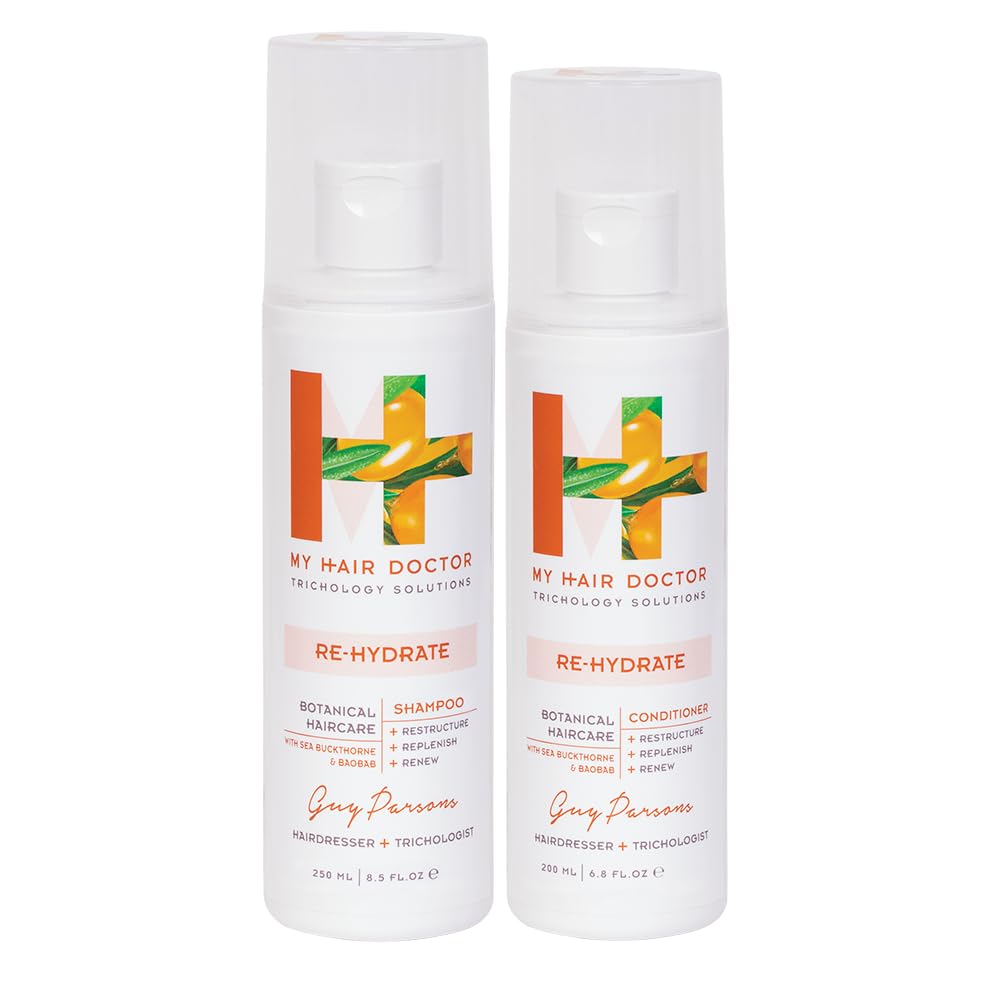 MHD Re-Hydrate Shampoo (250ml), & Conditioner (200ml) Duo Set for Dry and Damaged Hair Revitalising Argan Oil Enriched Vegan Haircare Set