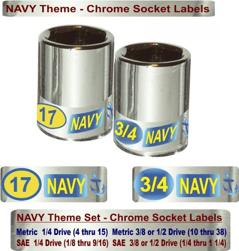 US NAVY Decals, Limited Edition CHROME SOCKET LABELS for our Nations Hero's, these stickers fit all Socket Tool Sets including Craftsman, Snap On, Mac, Matco, Cornwell & Stanley Tools. The perfect Gift.
