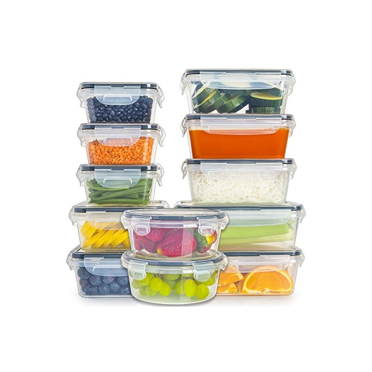 fullstar (12 Pack Food Storage Containers with Lids Black Plastic