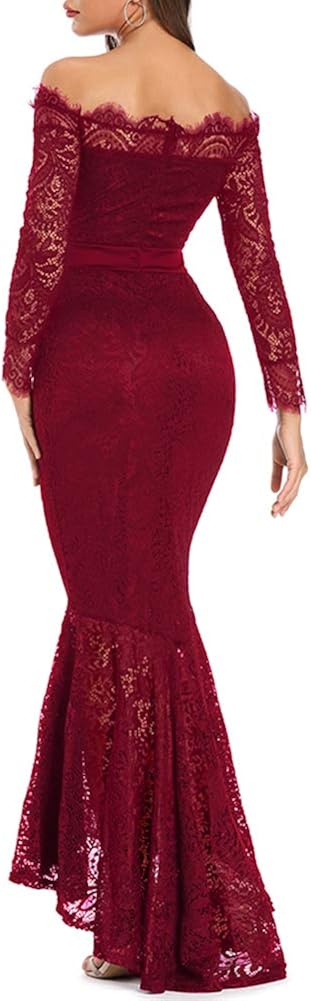 LALAGEN Women's Floral Lace Long Sleeve Off Shoulder Wedding Mermaid Dress at  Women’s Clothing store