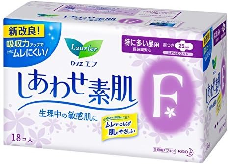 Laurier F 25cm for Heavy to Moderate Days, 18 Pads with Wings by Laurier