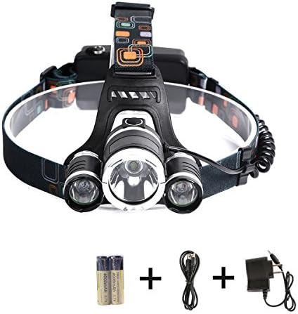 SunGlobal 30W 3 CREE XM-L2 T6 LED Headlamp, 5000Lemen Super Bright 4 Modes Adjustable Waterproof LED Overhead Flashlight Torch, Battery Powered Helmet Light for Camping, Running, Hiking, Reading